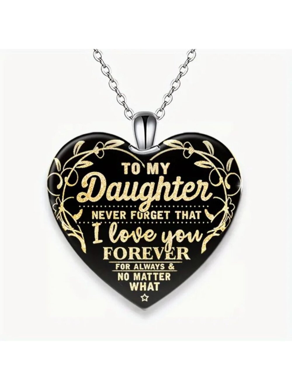 Heart Necklace Pendant To My Daughter I Love You Silver Tone with Chain